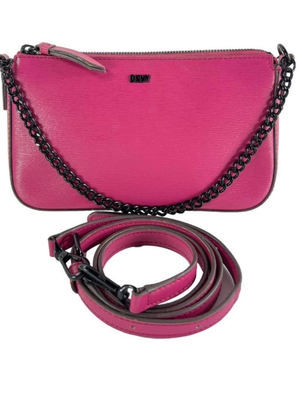 DKNY Pink Leather Crossbody Bag Convertible Chain Strap Purse